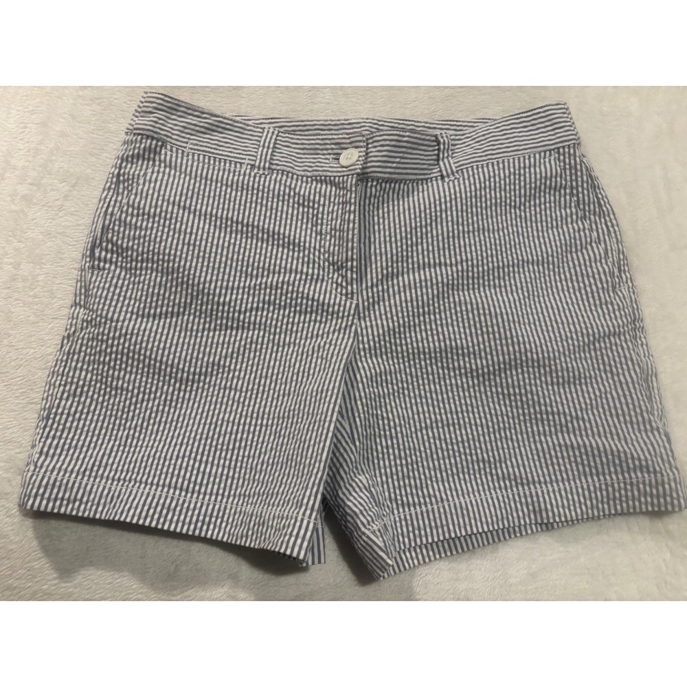 LOFT Seersucker‎ Shorts Women's 8 Striped Blue White Summer Bermuda Ann Taylor